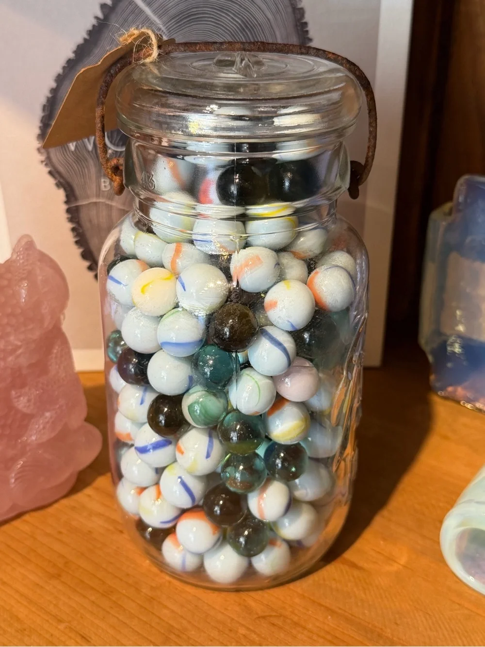 Vintage Marbles - Ball Mason Jar Filled with Colorful Glass Marbles